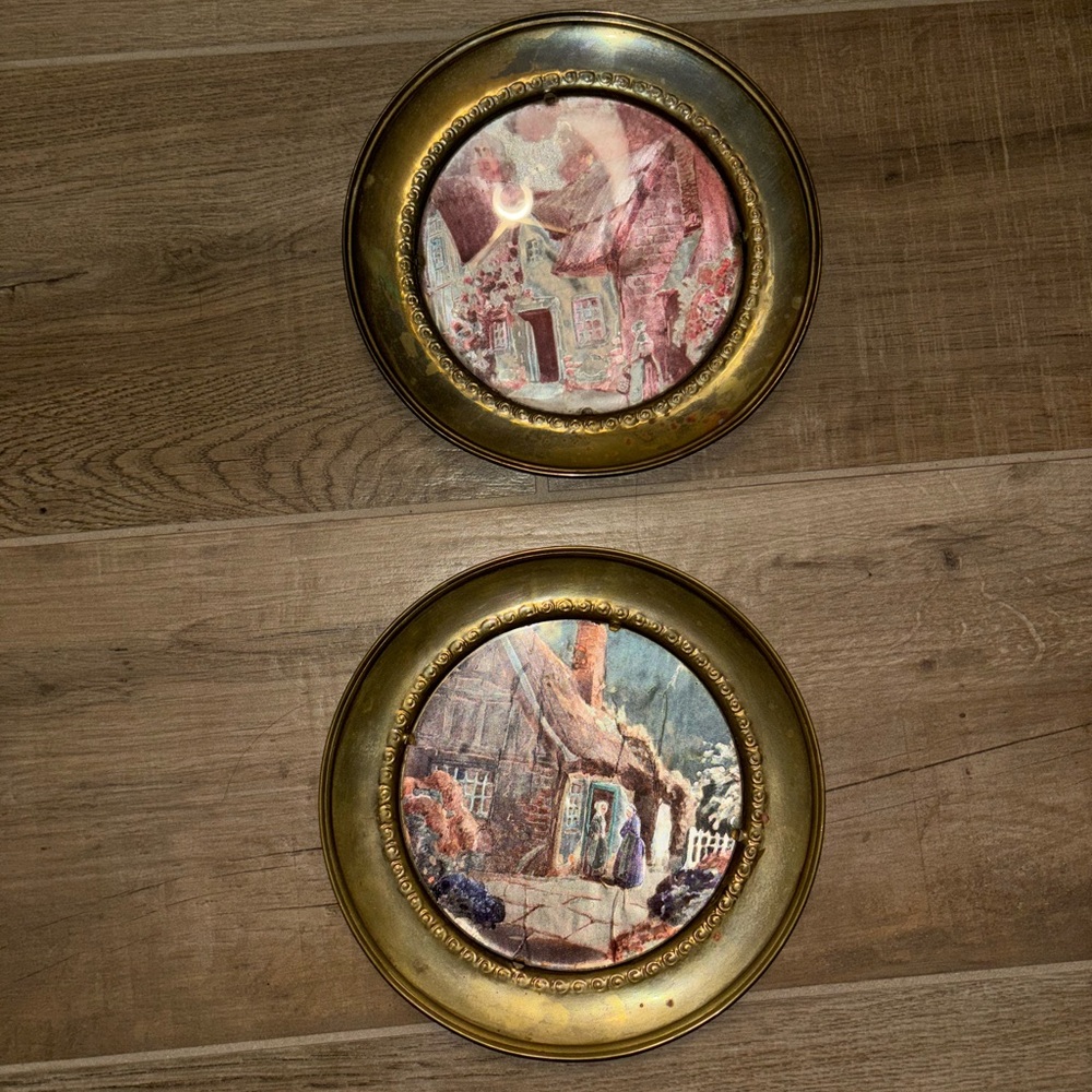 Vintage foil art Brass Wall Plate set of 2